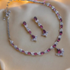 Silver Plated American Diamond Necklace Sets With Pink Stone