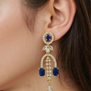 Gold Plated Blue Stone with American Diamond Earring