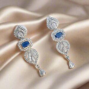 Alternative view of Blue Stone with American Diamond Drop Earring