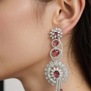 Pink American Diamond Studded  Crystal Brass Drops & Danglers