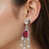 Red Stone with American Diamond studded contemporary drop earrings