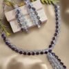 Silver Plated American Diamond Necklace Sets With Purple Stone