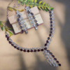 Silver Plated American Diamond Necklace Sets With Purple Stone