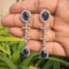 Silver Plated American Diamond Necklace Sets With Blue Stone