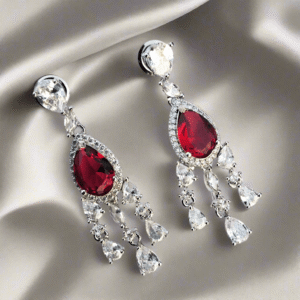 Alternative view of Red Stone with American Diamond studded contemporary drop earrings