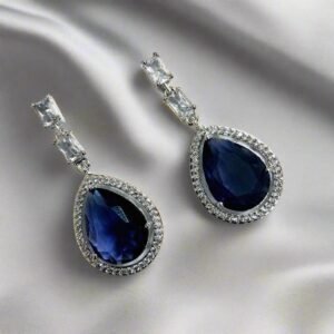 Aqua Blue Stone American Diamond Brass Drops