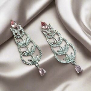 Alternative view of Aqua Pink Stone with American Diamond Earring