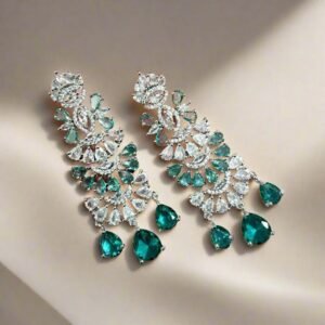 Alternative view of Aqua Green American Diamond Studded Crystal Brass Drops & Danglers