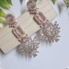 Rose Gold Plated American Diamond Necklace Sets With Pink Stone