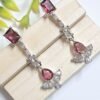 Silver Plated American Diamond Necklace Sets With Pink Stone