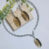 Silver Plated Aqua yellow Stone American Diamond Necklace Sets