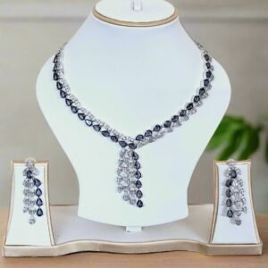 Silver Plated American Diamond Necklace Sets With Purple Stone