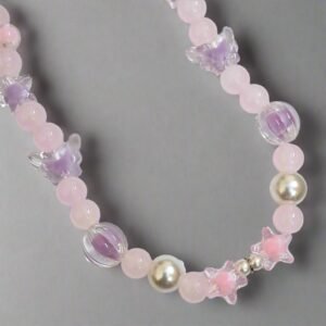 Alternative view of Purple Pink Glass Beads Necklace and Bracelet Set for Girls