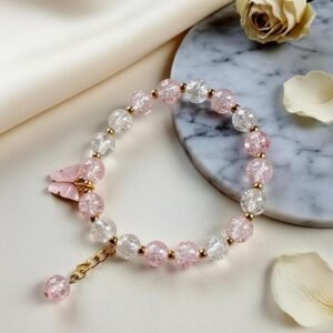 Sparkle Glass Beads Tassel Bracelet With Cute Enamel Butterfly Charm