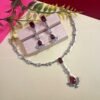 Silver Plated American Diamond Necklace Sets With Pink Stone