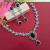 Silver Plated American Diamond Necklace Sets With Blue Stone