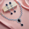 Silver Plated American Diamond Necklace Sets With Blue Stone