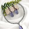 Silver Plated Aqua Purple Stone American Diamond Necklace Sets