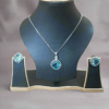 Aqua Blue Pendant Set CZ Studeed with silver Plated chain