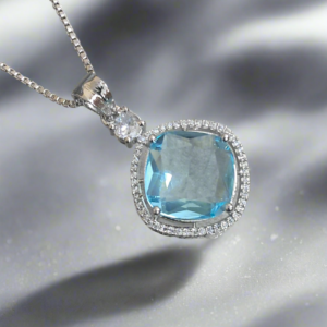 Alternative view of Aqua Blue Pendant Set CZ Studeed with silver Plated chain