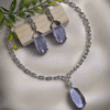 Silver Plated Aqua Purple Stone American Diamond Necklace Sets