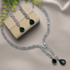 Silver Plated American Diamond Necklace Sets With Green Stone