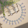 Silver Plated American Diamond Necklace Sets With Aqua Pink Stone