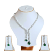 Silver Plated American Diamond Necklace Sets With Green Stone