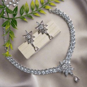 Alternative view of Silver Plated Aqua Pink Stone American Diamond Necklace Sets