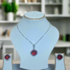 Rhodium-Plated Ruby & CZ Studded Pendant Necklace Set