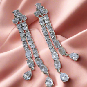 Silver-Plated Cubic Zirconia Studded Contemporary Drop Earrings