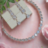 Rose Gold Plated American Diamond Necklace Sets With White Stone