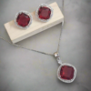 Rhodium-Plated Ruby & CZ Studded Pendant Necklace Set