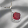 Rhodium-Plated Ruby & CZ Studded Pendant Necklace Set