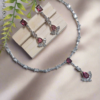 Silver Plated American Diamond Necklace Sets With Pink Stone