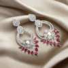 Pink American Diamond Studded Crystal Brass Drops & Danglers