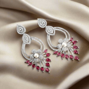 Alternative view of Pink American Diamond Studded Crystal Brass Drops & Danglers