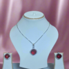Rhodium-Plated Ruby & CZ Studded Pendant Necklace Set