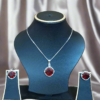 Rhodium-Plated Ruby & CZ Studded Pendant Necklace Set