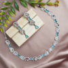 Silver Plated American Diamond Necklace Sets With Aqua Green Stone