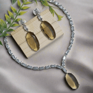 Alternative view of Silver Plated Aqua yellow Stone American Diamond Necklace Sets