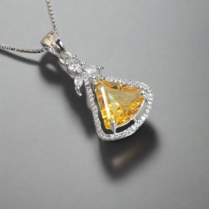 Alternative view of Pendant Set  CZ Studded and silver Plated chain Aqua yellow