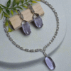 Silver Plated Aqua Purple Stone American Diamond Necklace Sets