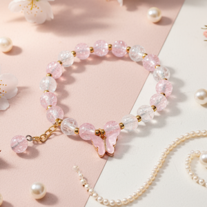 Alternative view of Sparkle Glass Beads Tassel Bracelet With Cute Enamel Butterfly Charm