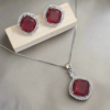 Rhodium-Plated Ruby & CZ Studded Pendant Necklace Set