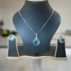 Aqua Blue Pendant Set CZ Studeed with silver Plated chain