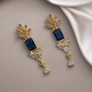 Gold Plated Blue Stone with American Diamond Earring